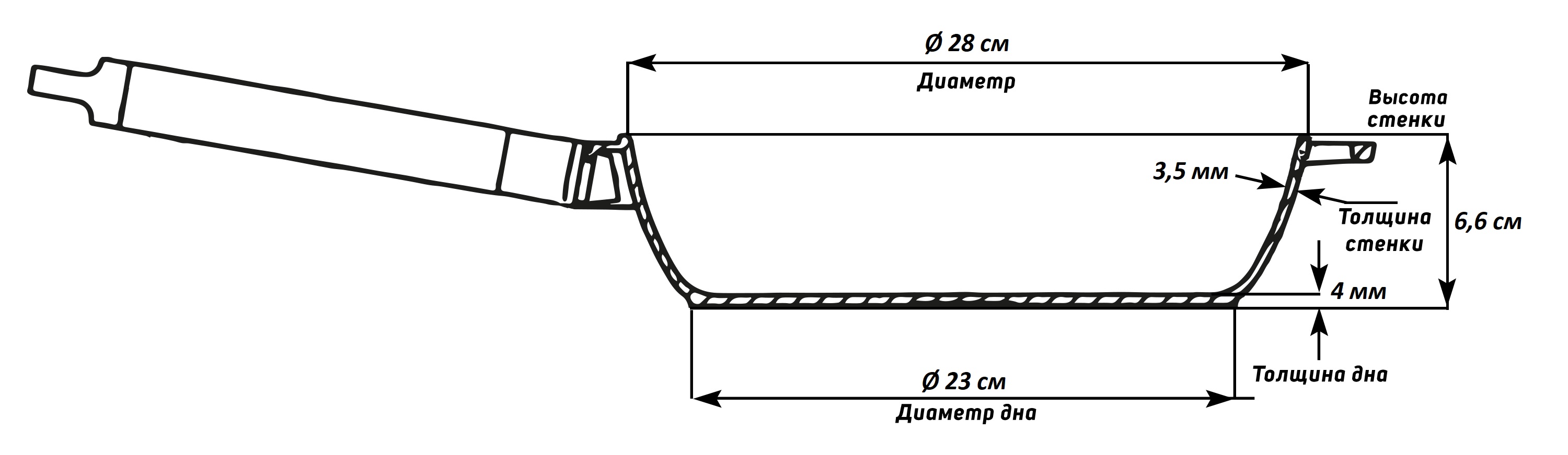 Схема сковорода глубокая чугунная 28 см со съемной ручкой